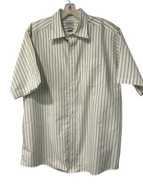 L.L.Bean Mens 16.5 Regular Shirt Wrinkle Resistant Cotton Striped Short Sleeve